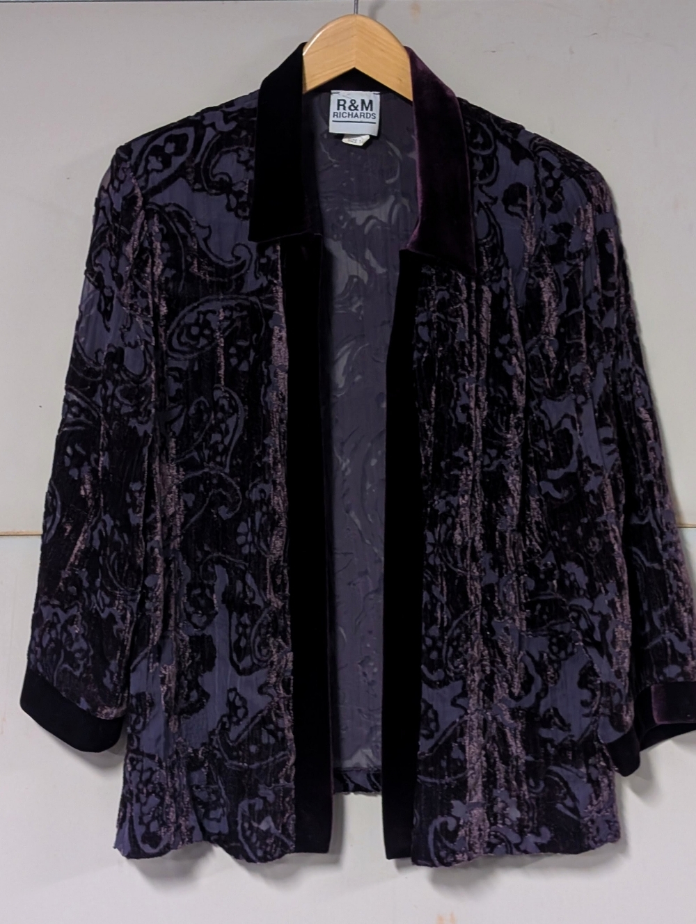 Vintage R&M Richards Purple Velvet Paisley Jacket Sz 14